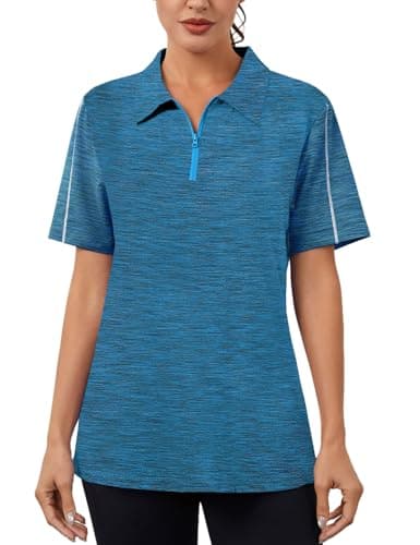 Hithymo Womens Golf Shirts, Collared Polo Shirt Short Sleeve 1/4 Zip Up Workout Tops Quick Dry Breathable Sweat-Wicking Running Golfing Apparel,Blue - Thumbnail 2
