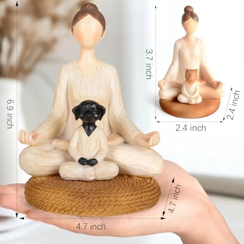 Vofstand Yoga Meditation Statue Gifts for Women - Mini Yoga Girl with Cat Dog Figurines Gift for Office Cute Relaxation Gifts for Yoga Lovers & Cat Dog Lover Resin Yoga Figurine Decor Table Ornament - Thumbnail 3