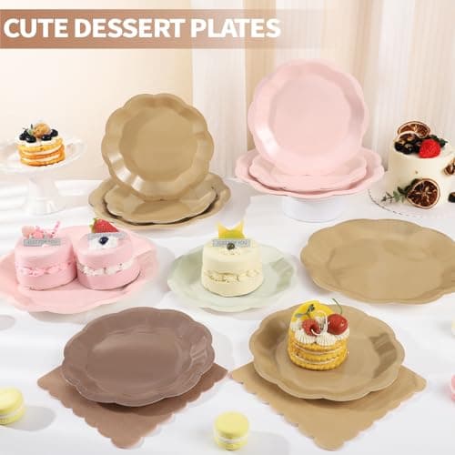 NatNarr Brown Plates and Napkins Set, Boho Baby Shower Decorations Include 7" & 9" Scalloped Gradient Brown Plates, Napkins for Wedding, Baby Bridal Shower, Birthday - Thumbnail 4