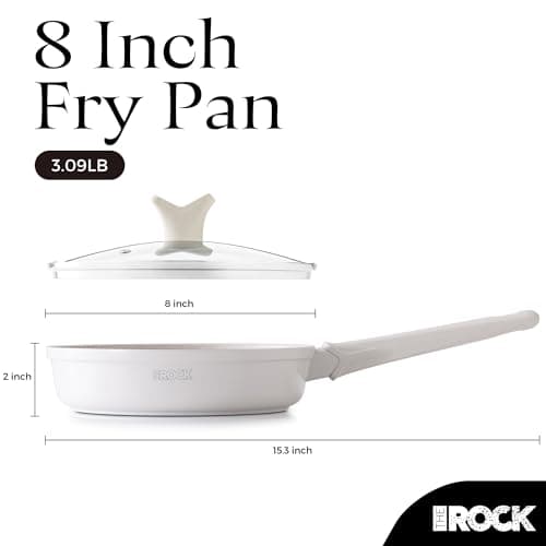 THE ROCK SOHO 8-Inch Non Stick Frying Pan with Lid–Nothing Sticks, Never Warps, Lasts Longer, Ceramic Non Toxic Skillet with Heat-Resistant Handle, PTFE PFOA & PFAS Free, Dishwasher Safe, Cream - Thumbnail 2