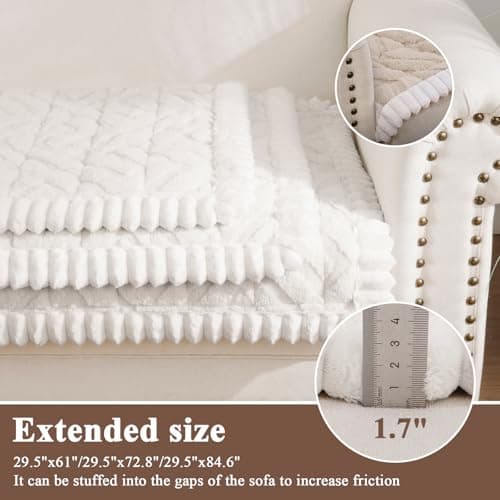 SHACOS 29.5"x84.6" Couch Covers for Dogs Cats Non Slip Washable, Soft Fuzzy Pet Couch Covers for 3 Cushions Sofa, Sofa Slipcovers Pet-Friendly Couch Protector, Cream White - Thumbnail 5
