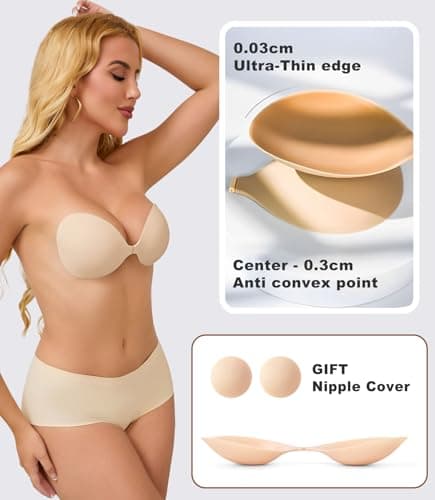 MITALOO 2025 Adhesive Bra Upgraded Silicone Push Up Invisible Sticky bras Breast Covers for Women Nude - Thumbnail 6