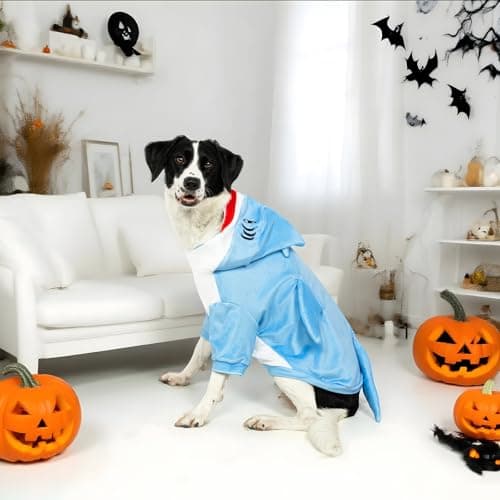 NACOCO Halloween Shark Dog Costume - Pet Christmas New Year Hoodie Warm Party Coat Outfit for Small and Medium Cat Dog Clothes(Blue Shark,XL) - Thumbnail 5