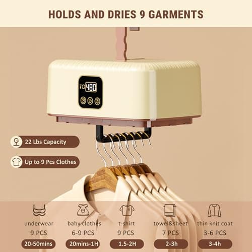 Portable Clothes Dryer, 8H Timer, w/Remote Control & Dry Bag, Mini Compact Foldable Fast Electric Dryer Machine for Laundry, Travel, Apartment, RV, Dorm, Quiet 45dB, Energy Save, 600W - Thumbnail 2