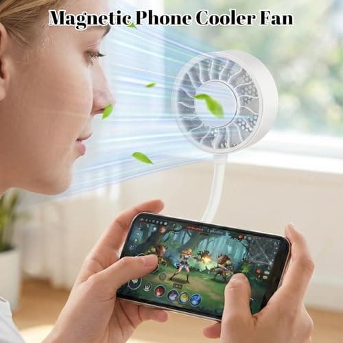 Magnetic Phone Clip Fan, Portable USB Rechargeable Personal Fan with 360° Flexible Gooseneck, 3 Speed Adjustable & Ultra-Wide Airflow, for iPhone, Stroller, Office, Desktop & Outdoor Travel (White) - Thumbnail 2
