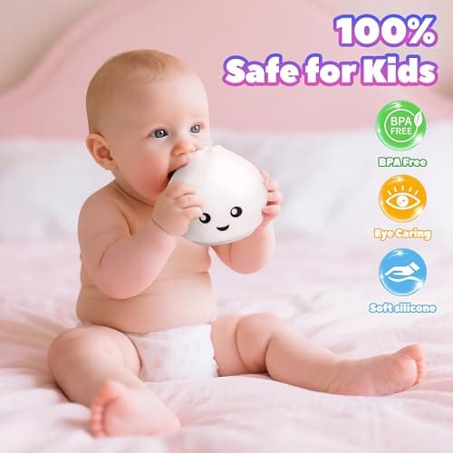 loatme Night Light for Kids, Rechargeable Dimmable Silicone LED Nightlight with 7 Colors, Baby Nursery Night Lamp, Touch Squishy Lamp, Cute Gifts for Girls, Boys, Toddler Room Decor, Dumpling - Thumbnail 3