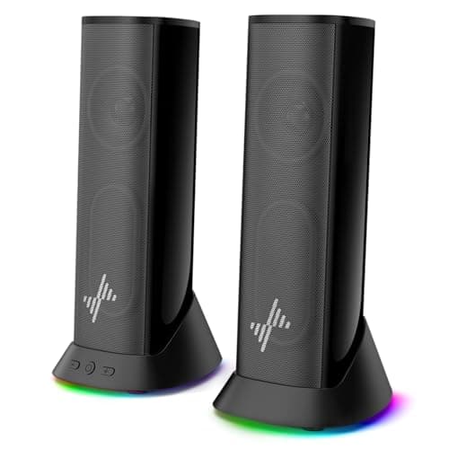 Nylavee Computer Speakers for Desktop PC, Immersive Sound with RGB Lights, USB/USB-C Powered & 3.5mm AUX-in Plug-and-Play Speakers for Monitor & Laptop