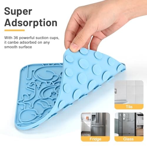 Lick Mat for Dogs,Lick Pads for Cats with Suction Cups- Large&Small Pet Anxiety Relief, Slow Feeder Dog Bowls, Bathing, Grooming and Training -2PCS Packing (Blue+Yellow, Small) - Thumbnail 3