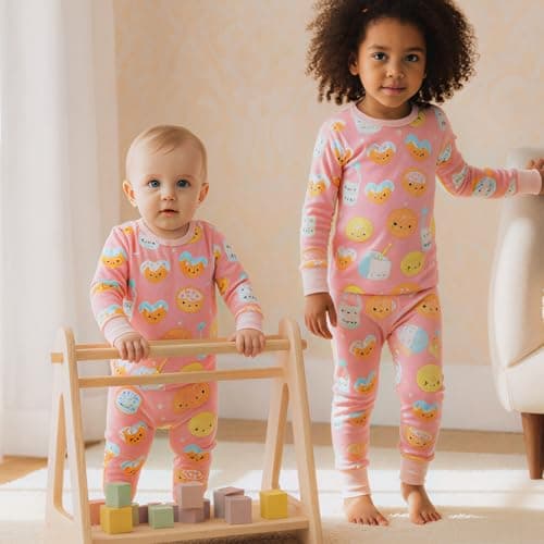 aqpa Two-Piece Pajama Set for Boys & Girls, Bamboo Viscose Pajama Set for Toddlers (US, Age, 12 Months, Pink Cookies) - Thumbnail 2