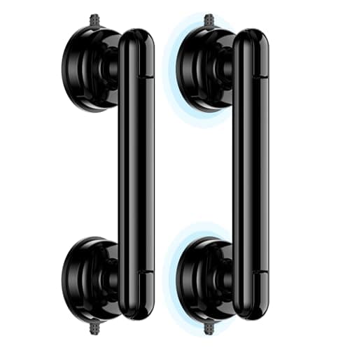 Coneclat Grab Bars for Bathtubs and Showers, Shower Handles for the Elderly and People in Need, 2026 Upgraded Rubber Suction Cup with Maximum 350 lbs Suction Power, No Drilling-(Black-2 Pack) - Image 1