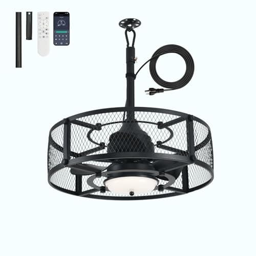 AHAWILL 21 Inch Outdoor Wet Rated Ceiling Fan with Lights - IP65 Waterproof Gazebo/Porch Fan, 6 Speeds 3CCT, Hanging Hook Plug-in Fan for Patio, Pergola, Canopy
