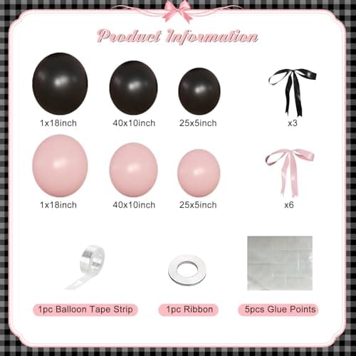 Pink Black Balloon Garland Arch Kit, 141Pcs Pink and Black Balloons Different Sizes 18 10 5 Inch and Bows for Coquette Birthday Wedding Baby Shower Bridal Shower Party Decorations - Thumbnail 5
