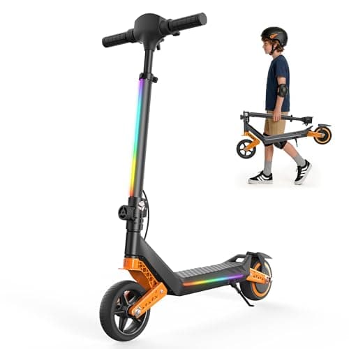 Electric Scooter for Kids, Shock Absorption, 150W Motor, 3 Speeds (3/6/10 MPH), 3 Adjustable Heights, Kids Electric Scooter with Wide LED Display, Foldable & Lightweight, Bluetooth & RGB Lights