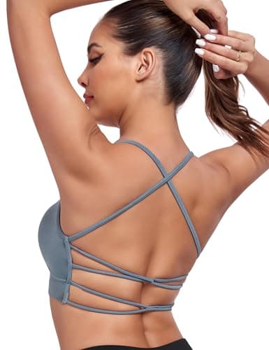 Lusait Sports Bras for Women Medium Support Thin Straps Sexy Criss-Cross Yoga Bra Gym Crop Top for Workout Grey S - Image 1