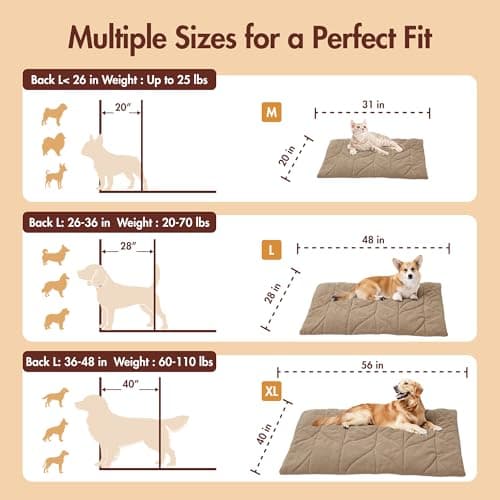 Vagascape Dog Bed, Waterproof Pet Bed with Removable Cover, Comfort Cat Dog Pad for All Seasons, Heating Khaki Rectangle Cat Mat with Nonskid Bottom(48"x28") - Thumbnail 4
