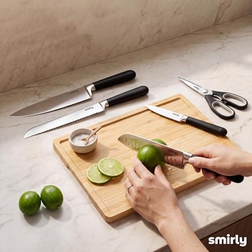 SMIRLY 14-Piece Kitchen Knife Set with Magnetic Block, High Carbon Stainless Steel Chef Knives, Ultra Sharp, Dishwasher Safe, Black - Thumbnail 6