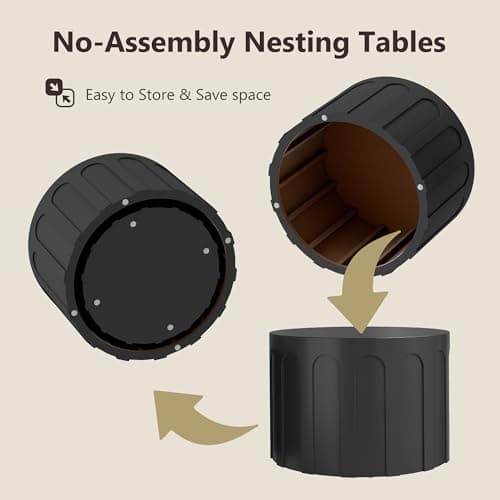 Furnivado Nesting Coffee Table Set of 2, Modern Round Coffee Table with Non-Slip Feet, Wooden Circle Accent Tables for Small Spaces, Side End Table for Living Room, Bedroom, Balcony, Office, Black - Thumbnail 3