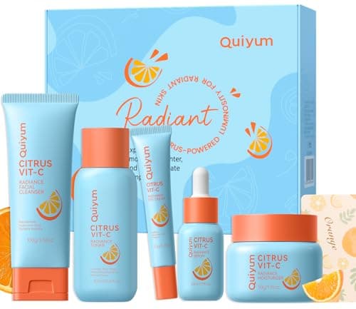 QUIYUM Citrus Vitamin C Skincare Set - 5-Step Clean Beauty Routine for Smooth, Hydrating& Oil Control, Glow Up, Even Skin Tone- Facial Kit for Teen, Women & Beginner, Quick & Easy Korean Style Beauty - Image 1