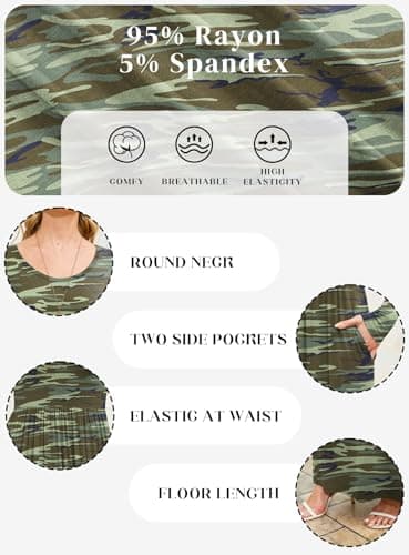 DEARCASE Maxi Dress for Women Camouflage Green Small Round Neck Boho Long Sleeve Wedding Guest A-line Casual Hawaiian Empire Waist Flowy Spring Fall Winter Floor Dresses with Pocket - Thumbnail 6