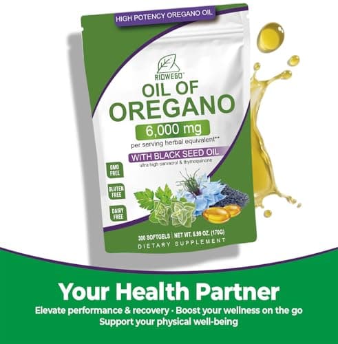 RIOWEGO Oil of Oregano Softgels with Black Seed Oil, 6000mg High Potency Oregano Oil Capsules for Immune Support, Gut Function Support, Carvacrol & Thymoquinone, Non-GMO, Gluten Free, 300 Softgels - Thumbnail 6