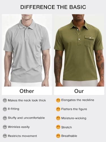 JEMLDL Short Sleeve Polo Shirts for Men Summer Quick Dry Stretch Slim Fit Golf Shirt with Pocket 4 Button Placket Olive L - Thumbnail 5