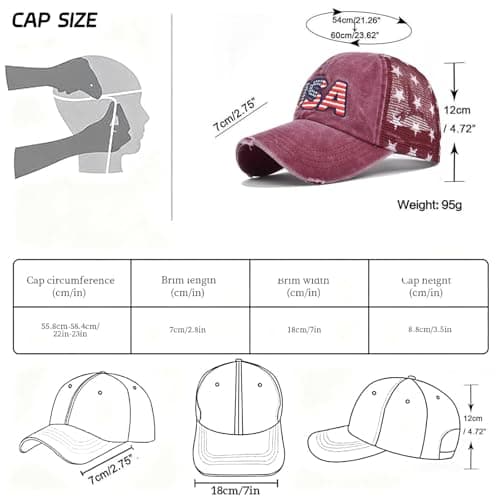 LELVK 4th of July American Flag Patriotic Baseball Cap | Embroidered USA Flag 100% Cotton Adjustable Hat for Men & Women - Thumbnail 2