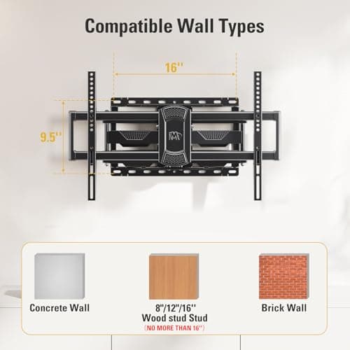Mounting Dream UL Listed TV Wall Mount for Most 42-84 Inch TV, Full Motion, with Swivel and Tilt, TV Bracket with Articulating Dual Arms, Fits 16inch Studs, Max VESA 600X400 mm, 100 lbs,MD2617 - Thumbnail 6