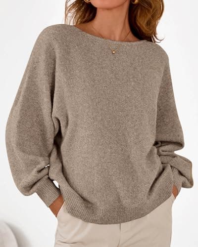 KIRUNDO Sweaters for Women Fall Winter 2026 Oversized Boat Neck Batwing Sleeve Knit Pullover Sweater Tops Fashion Clothing(Caramel, Medium) - Thumbnail 6