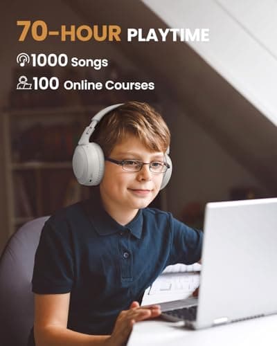 acer Wireless Bluetooth Headphones, 70 Hours Playtime, Foldable Over-Ear Headphones with 40mm Drivers, Memory Foam Earpads, Multipoint Bluetooth 6.0 for Travel, Home, Office, White - Thumbnail 3