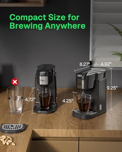 HBN Single Serve Coffee Maker for K-Cup & Ground Coffee, Fast Brew One Cup Coffee & Tea Machine with 10oz Stainless Steel Tank, Compact Design Capsule Coffee Machine, Black - Thumbnail 2