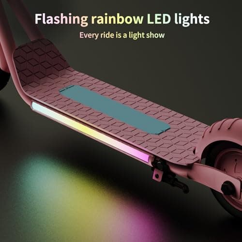 Electric Scooter for Kids Ages 6-12, 150W Hub Motor, Colorful Lights, LED Display, Dual Brake System, 4 Height Adjustable Electric Scooter, Best Gifts for Kids, Pink - Thumbnail 5