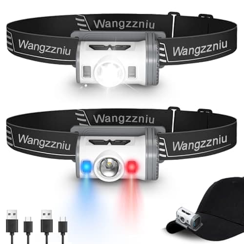 Wangzzniu LED Headlamp Rechargeable Type-C, 2 Pack Super Bright Head Lamps, 8 Modes Clip on Head Lightweight Headlight IPX4 Water Resistant for Cycling Running Camping for Kids Adults - Image 1