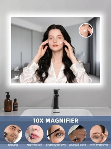 Led Mirror for Bathroom, 24x32 Inch Backlit Mirror with 10X Magnification and Shaver Charging Port, Anti-Fog, Memory Function, 3 Color Temperature, Dimmable Led Bathroom Mirror, Horizontal/Vertical - Thumbnail 6