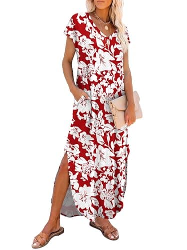 Summer Casual Maxi Dresses for Women Cap Sleeve Long Sundress with Pockets - Image 1