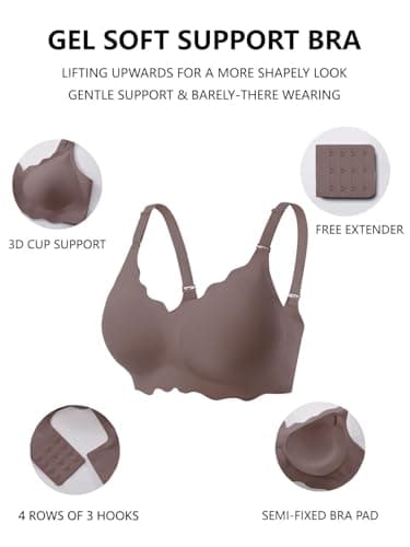 COCOMARTS Jelly Minimizer Bras for Women No Underwire Scalloped Push Up Wireless Bralettes Seamless Comfort Everyday Tshirt Bra Grey Medium - Thumbnail 4