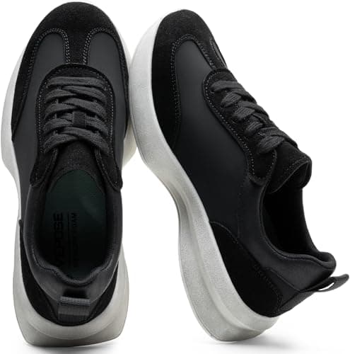 Vepose Women's Black Pu Lightweight Platform Sneakers Chunky Casual Tennis Shoes, Memory Foam Non Slip, Suede Pu Lace Up, Everyday Walking Travel Office Size 9(CJY8216 Black pu 09) - Image 1