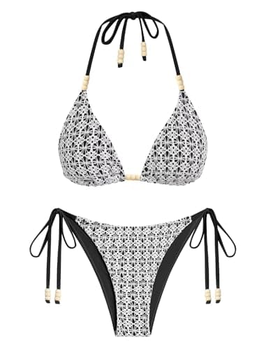 ZAFUL Black Bathing Suits for Women Lace Bikini Sets for Women Cheeky Two Piece Bathing Suits Brazilian High Cut String Swimsuit Tie Side Bikini Swimwear for Vacation S - Image 1