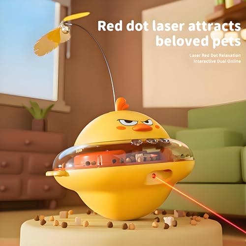 hooroor 4-in-1 Automatic Cat Toy, Interactive Laser & Feather Teaser with Bird Sounds & Treat Reward, Self-Balancing 360° Spinning Enrichment Exercise Toy for Bored Indoor Cats & Kittens - Thumbnail 6