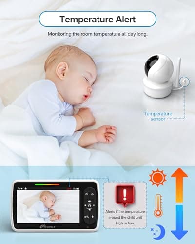 iFamily Baby Monitor - Large 5" Screen with 30Hrs Battery Life - Remote Pan-Tilt-Zoom;No WiFi, Two-Way Audio, Night Vision, Temperature, Lullabies, 960ft Long Range Baby Monitor with Camera and Audio - Thumbnail 5