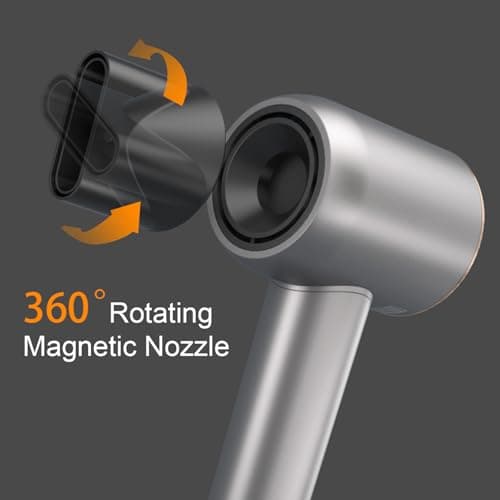 Hair Dryer - 110000 RPM High-Speed Brushless Motor Negative Ionic Blow Dryer for Fast Drying, Low Noise Thermo-Control Hair Dryer with Magnetic Nozzle, Gold Silver - Thumbnail 5