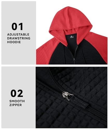 Men's Zip Up Hoodie Waffle Knit Hood Lightweight Long Sleeve Drawstring Casual Sweatshirt Warm Jacket with Pocket - Thumbnail 5