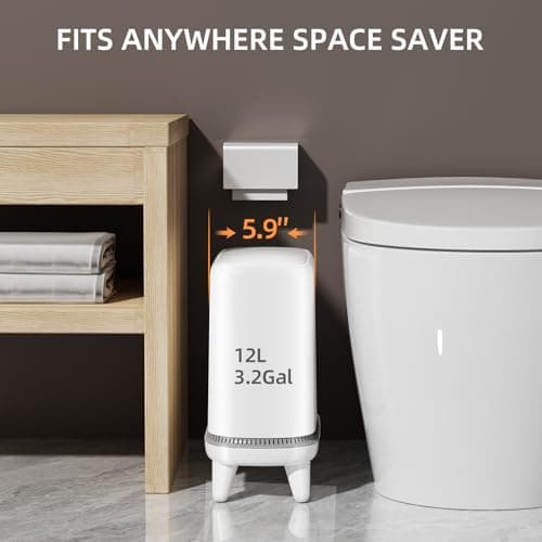 JUDRDO Bathroom Trash Can with Lid, 3.2 Gallon Small Garbage Can with Pop-Up Lid & Air-Pressure Bag Lock, Slim Trash Bin with Legs, Narrow Waste Basket for Bathroom, Bedroom, Kitchen, Office, Rv - Thumbnail 5