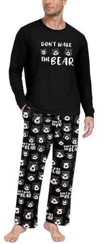 PrinStory Men's Pajamas Sets Loungewear Sleepwear Long Sleeve Shirts & Bottoms Soft Comfy Lounge Sets Printed Black Brown Bear M - Image 1