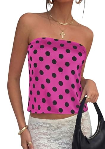 PRETTYGARDEN Strapless Tube Tops for Women 2026 Summer Sleeveless Backless Polka Dot Going Out Top Bandeau Cute Y2k Shirt (Dot Rose Red Black,XX-Large) - Image 1