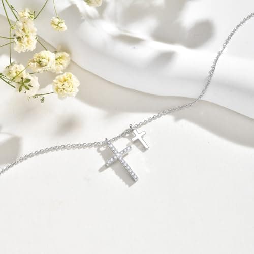 Gold Cross Necklace for Women - 14K Gold Plated Dainty Double Cross Pendant Necklace, Cute Cubic Zirconia Cross Charm Necklaces Faith Trendy Jewelry Birthday Easter Religious Christian Gift for Her - Thumbnail 4