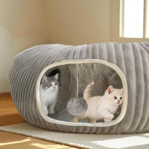 Catails Cat Tunnel Bed with 31 Pcs Interactive Cat Toys, Automatic Cat Toys for Indoor Cats Kittens, Cat Tube with Moving Ball, Grey - Thumbnail 4