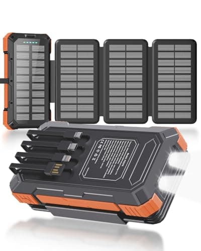 GULLVEN Solar Charger Power Bank 49800mAh with 4 Built-in Cables & 4 Foldable Panels, 22.5W Fast Portable Phone Charger, External Battery Pack with USB-C in/Output & Flashlight for Outdoor Camping - Image 1
