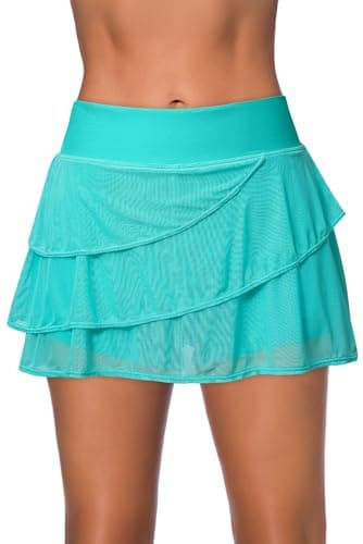 Aleumdr Women Ruffle Swim Skirt Solid Color Waistband Layered Skort Bikini Bottom Green XX-Large - Image 1