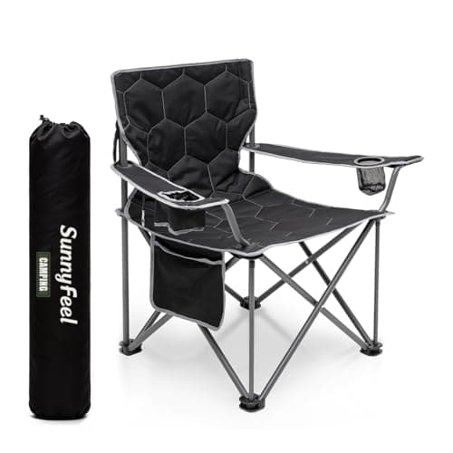 SUNNYFEEL Camping Chairs for Adults, Padded Oversized Camping Chair Heavy Duty 500LBS, Portable Lawn Chair with Cup Holder, Side Pocket&Bag for Outdoor Camping/Beach/Picnic/Fishing, Black - Image 1