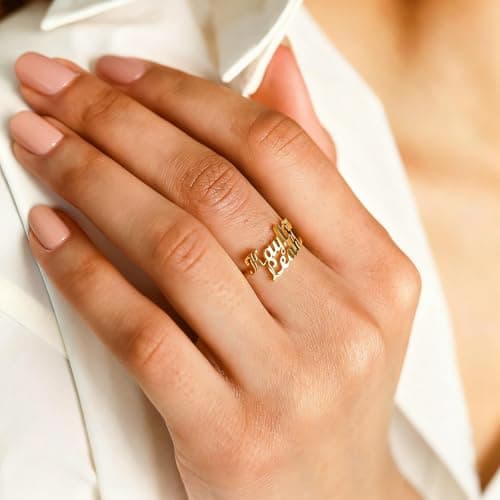 coobopet Custom Name Rings for Women Personalized 14K Gold Plated/Sterling Silver/Rose Gold Engraved Name Ring Customized Jewelry Gift Wedding Engagement Rings for Women Men Couples - Thumbnail 3